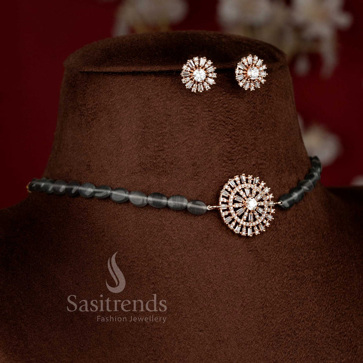 AD round pendant beads choker set with earrings for parties and celebrations