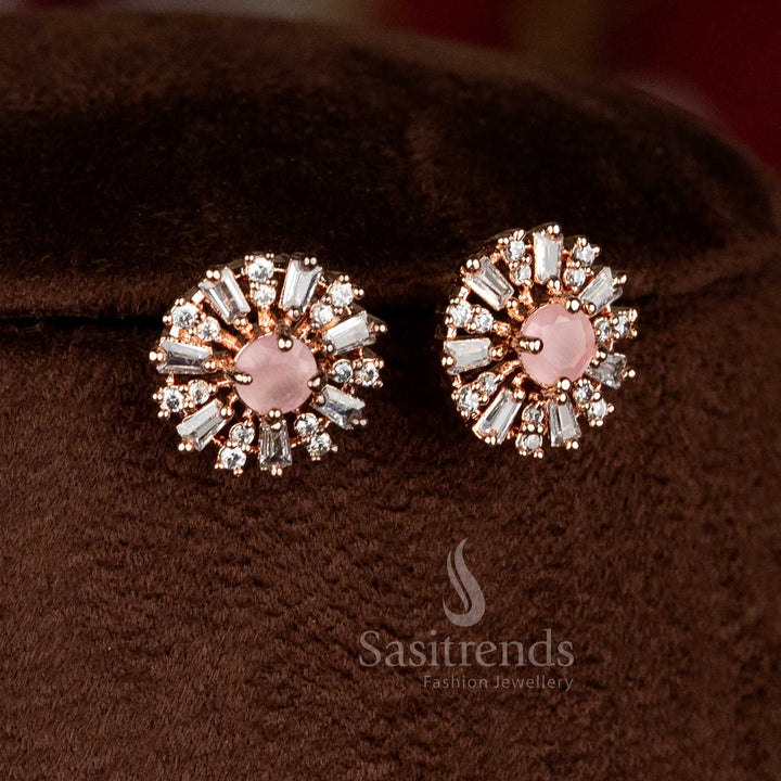 Sparkling American Diamond choker necklace with matching earrings for modern festive styling - Sasitrends