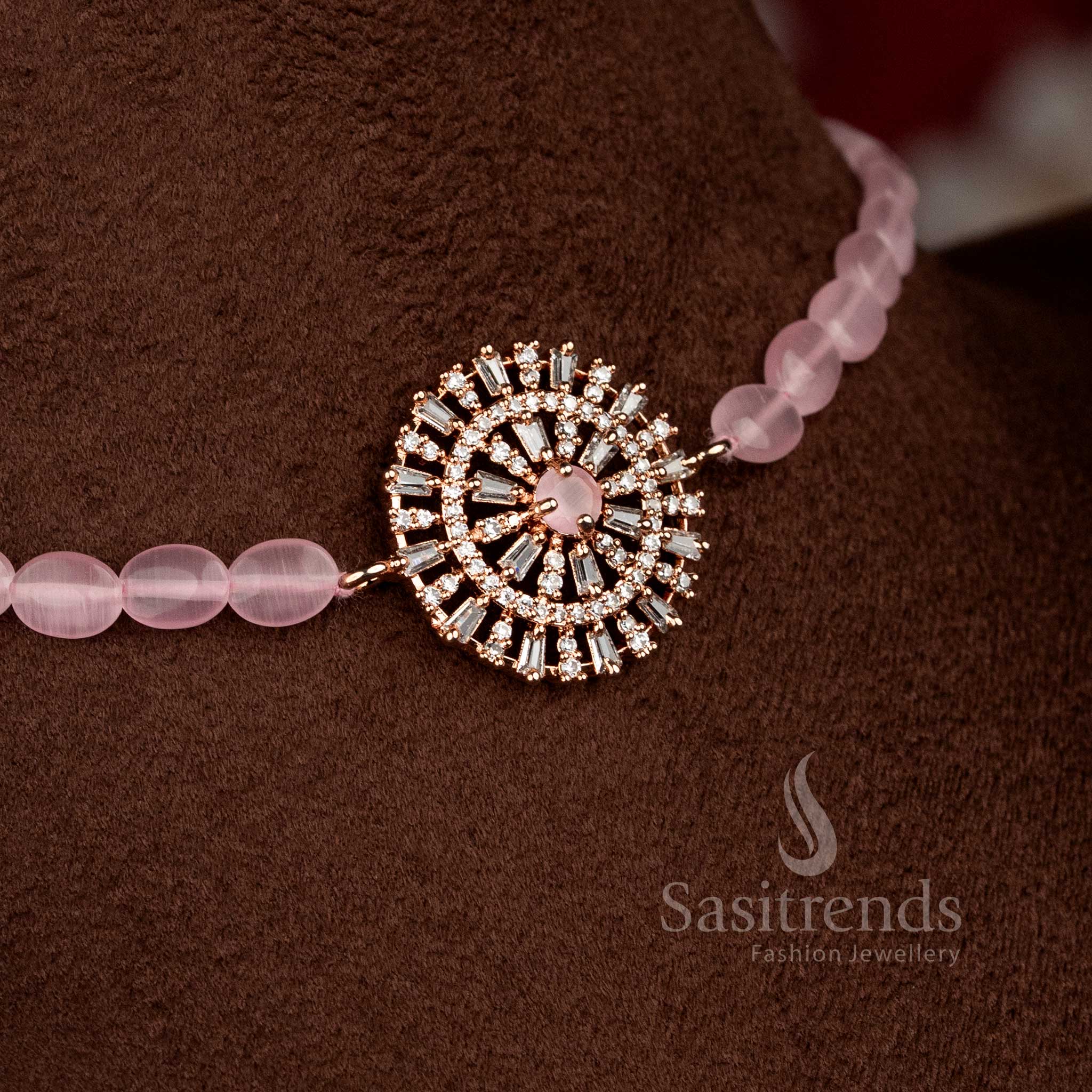 Sparkling American Diamond choker necklace with matching earrings for modern festive styling - Sasitrends