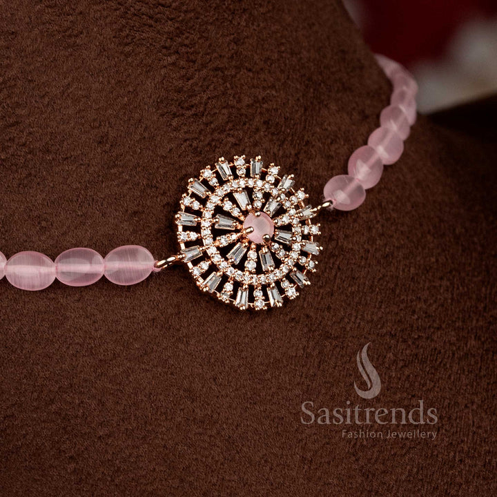 Sparkling American Diamond choker necklace with matching earrings for modern festive styling - Sasitrends