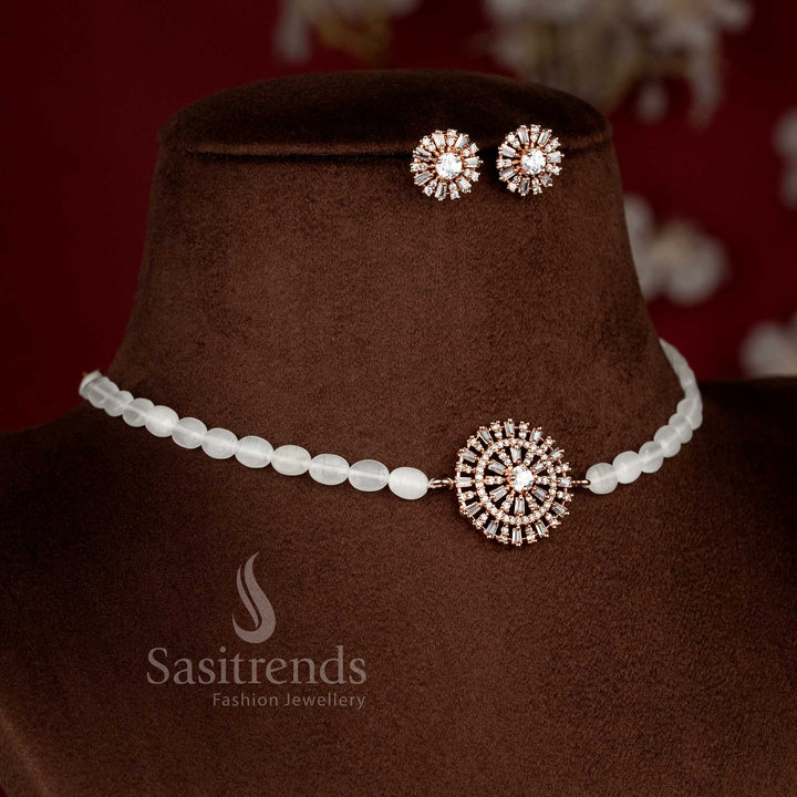Glamorous American Diamond round pendant beads choker necklace with matching earrings – Sasitrends