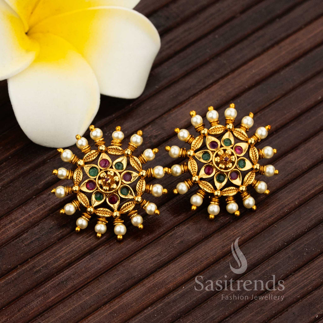Sasitrends Traditional Earrings Featuring Matte Gold and AD Detailing - Sasitrends