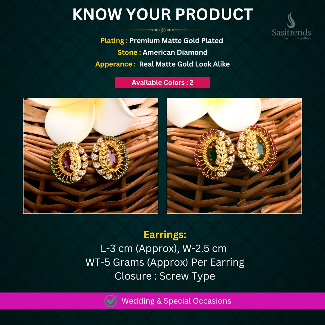 Matte Gold plated AD Earrings Measurement image - Sasitrends