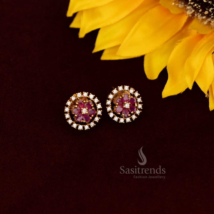 Wonderful American Diamond Circular Stud Earrings – Classic Floral Design For Special Events - Sasitrends