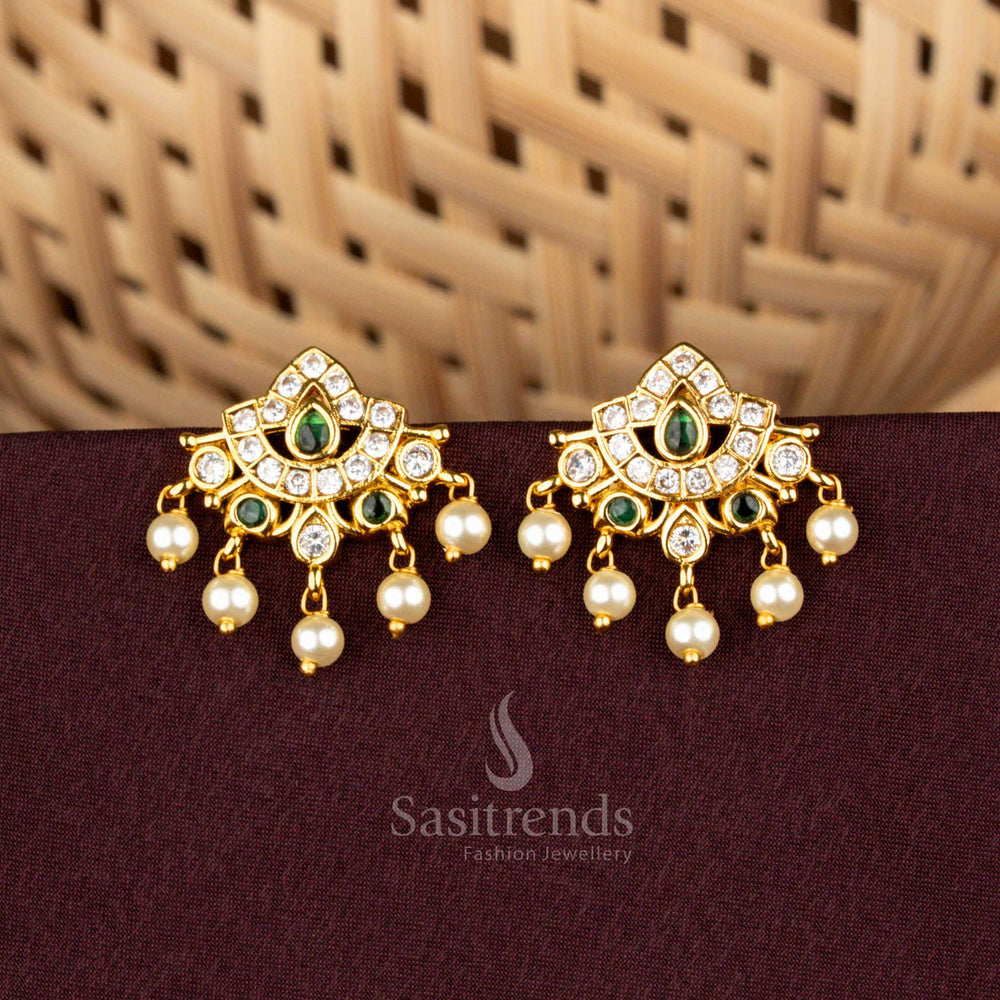 American Diamond Crescent Teardrop Earrings Matte Gold Plated Sasitrends