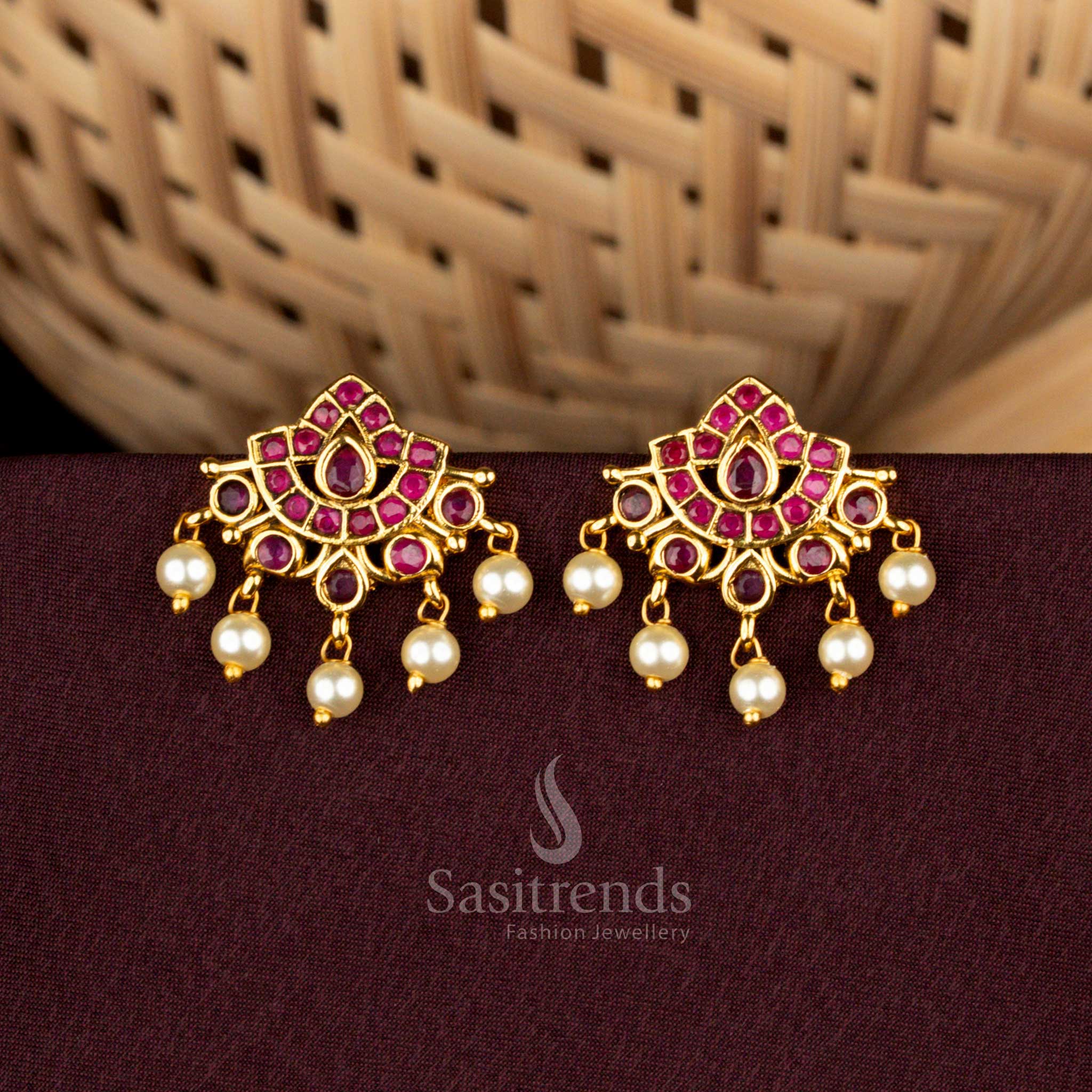 American Diamond Crescent Teardrop Earrings Matte Gold Plated Sasitrends
