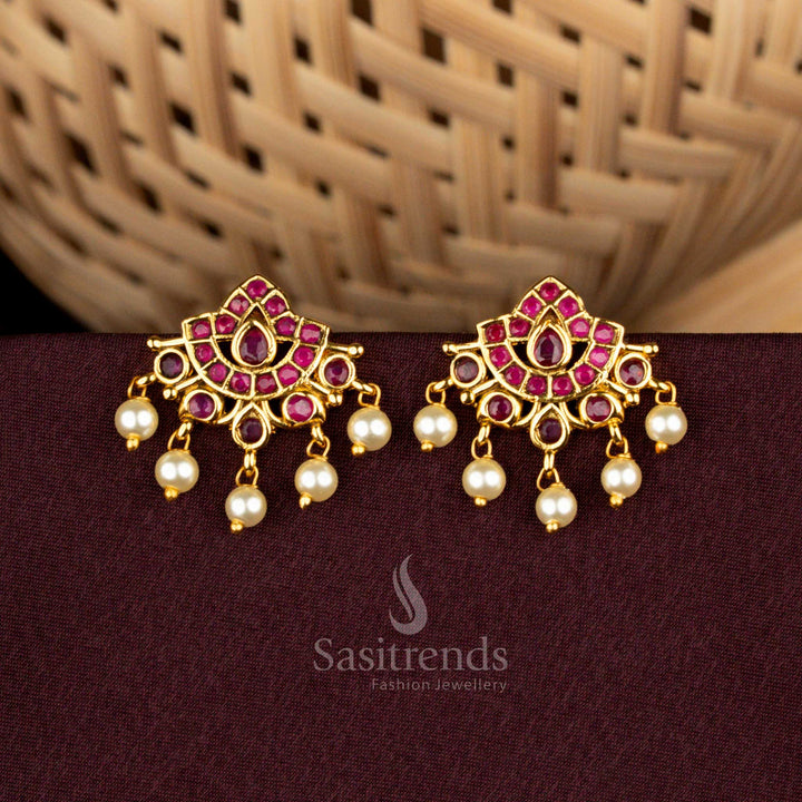 American Diamond Crescent Teardrop Earrings Matte Gold Plated Sasitrends