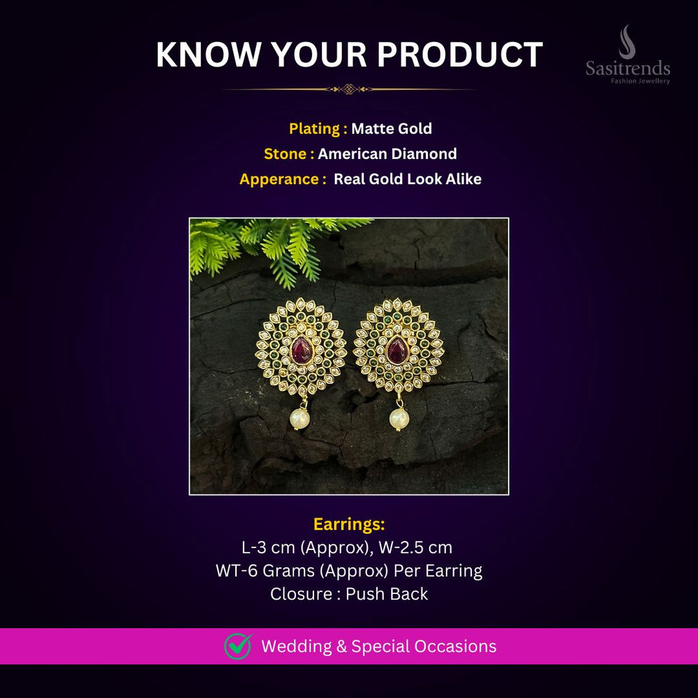 Matte Gold Plated AD Earrings Measurement Image - Sasitrends