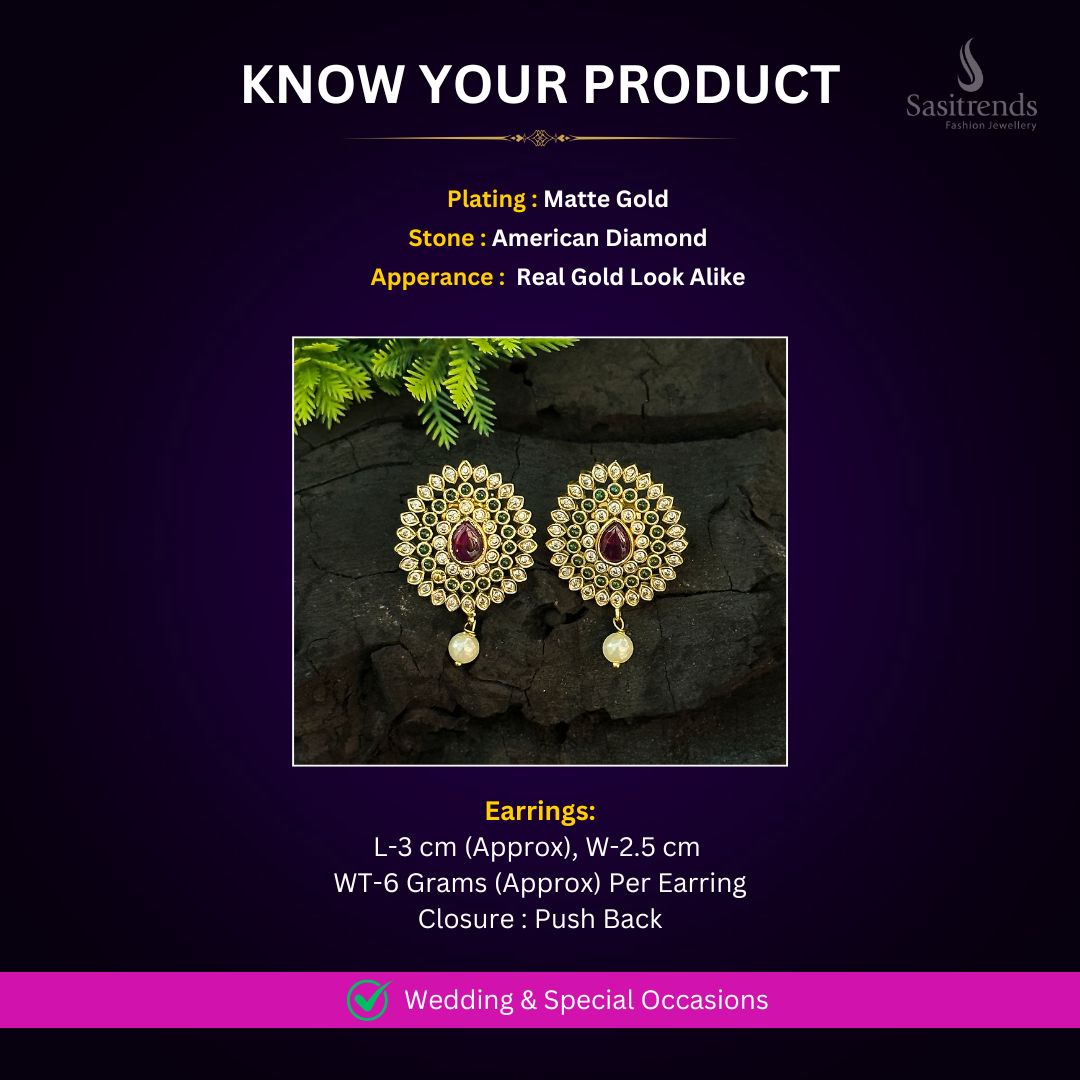 Matte Gold Plated AD Earrings Measurement Image - Sasitrends