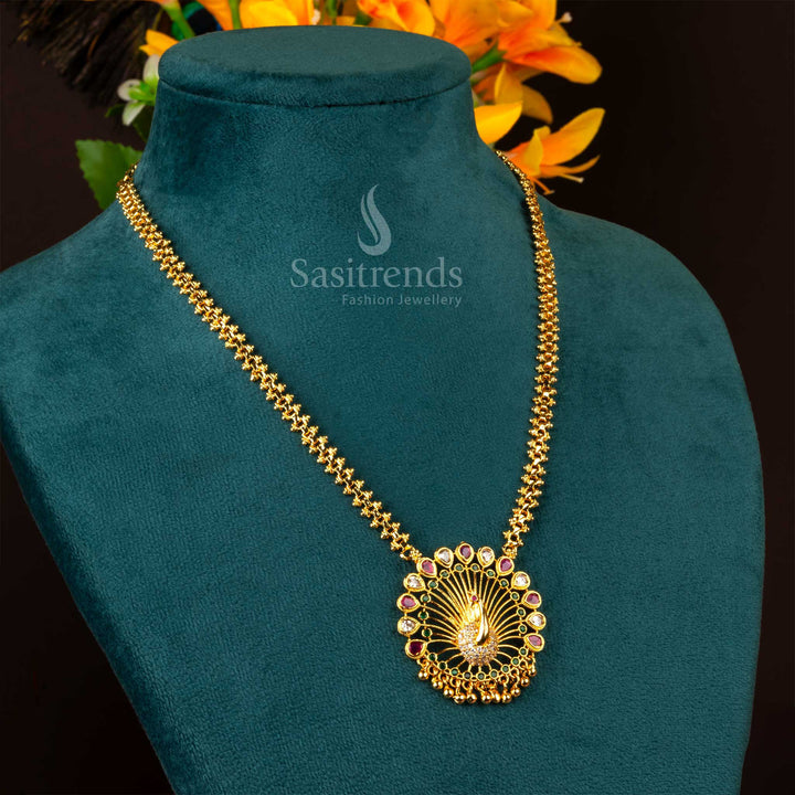 Traditional Micro Gold Plated Gajiri Necklace with Peacock Pendant and AD Stones - Latest Trend | Sasitrends