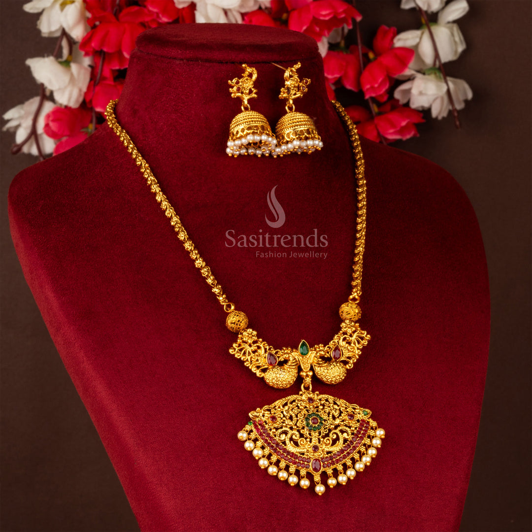 Classic Temple Matte Gold Plated Necklace Jewellery Set - Sasitrends