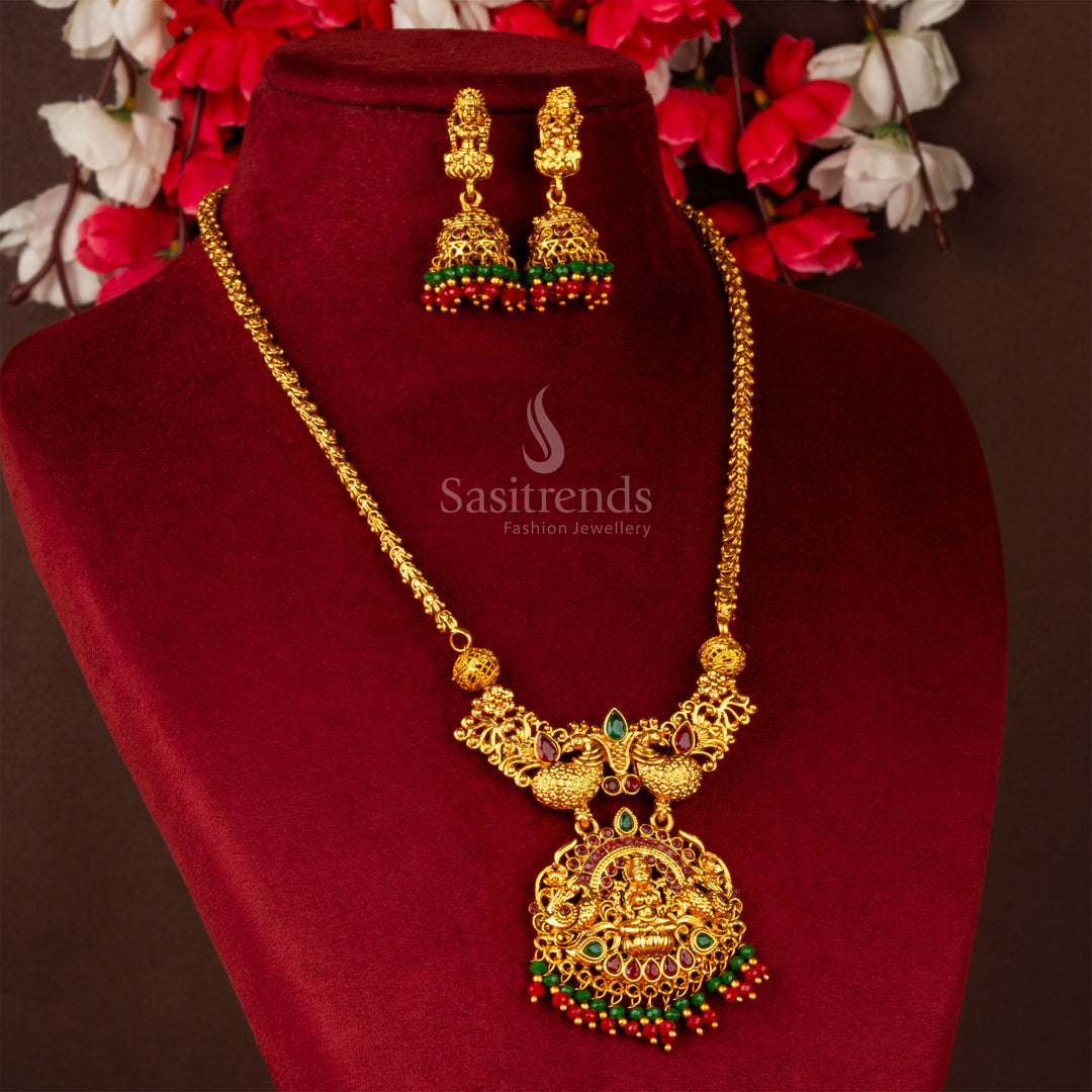 Classic Matte Gold Plated Peacock Lakshmi Jewellery Set - Sasitrends