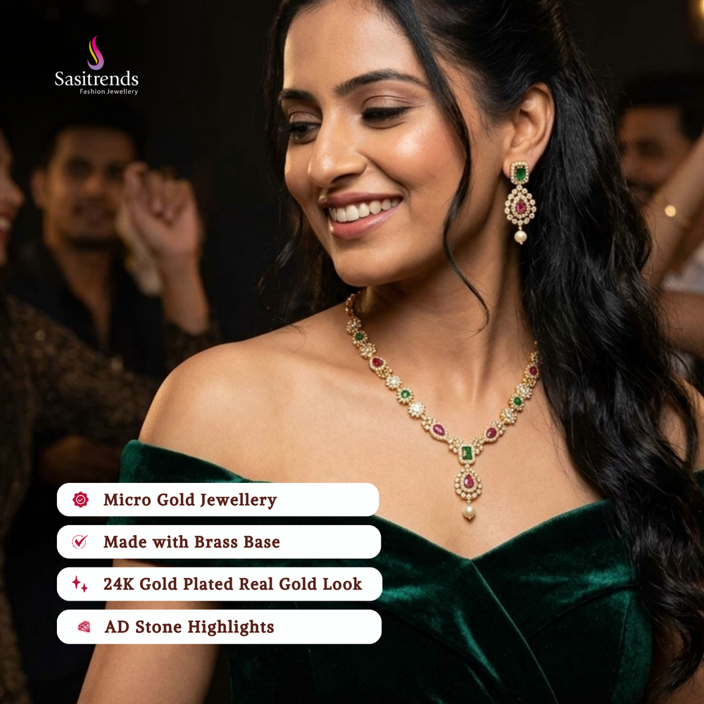 Guaranteed Micro gold plated AD stone necklace set model image - Sasitrends
