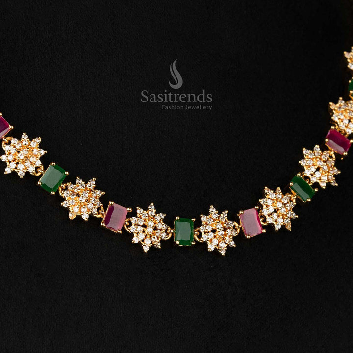 Detailed View of Diamond-Cut Flowers on Necklace Pendant - Sasitrends
