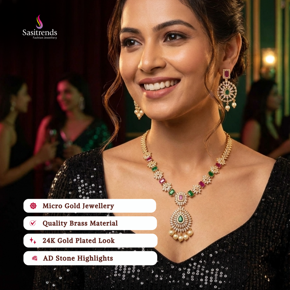 Guaranteed Party wear Micro gold plated AD stone necklace set model image - Sasitrends