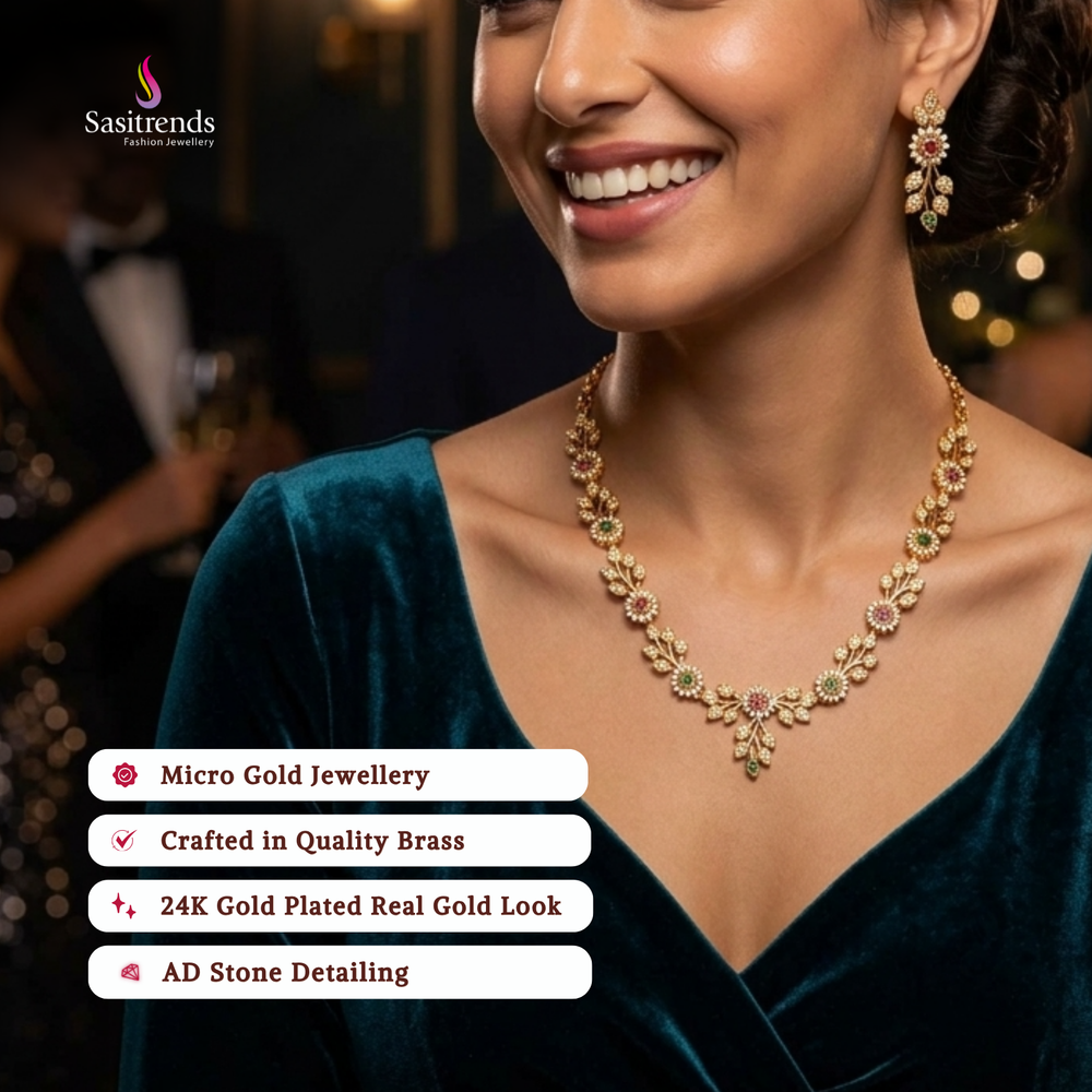 Guaranteed Micro gold plated AD stone necklace set model image - Sasitrends