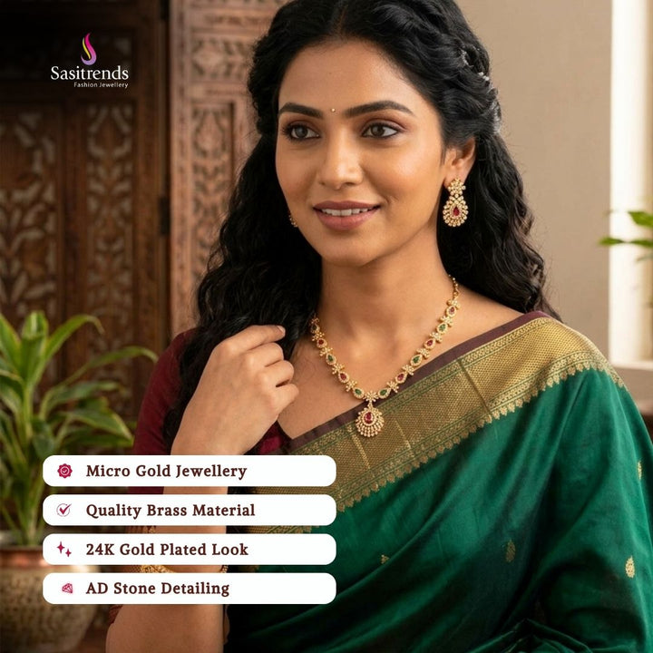 Guaranteed Micro gold plated AD stone necklace set model image - Sasitrends