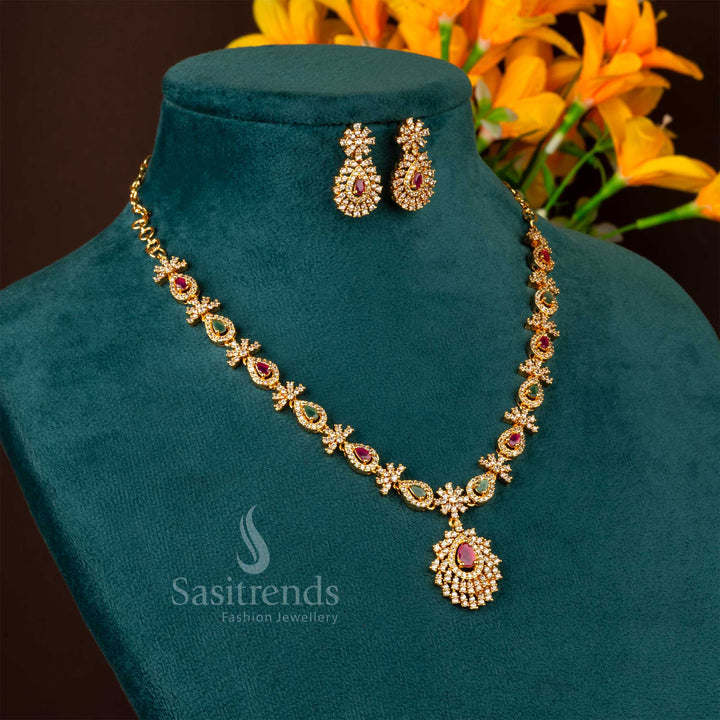 AD-Stone-Embellished Regal Elegance Necklace Set with Gold Plating - Sasitrends