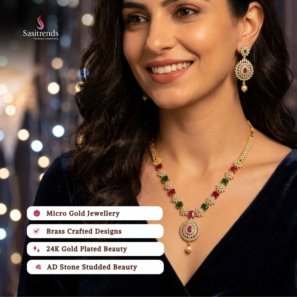 Guaranteed Micro gold plated AD stone necklace set model image - Sasitrends