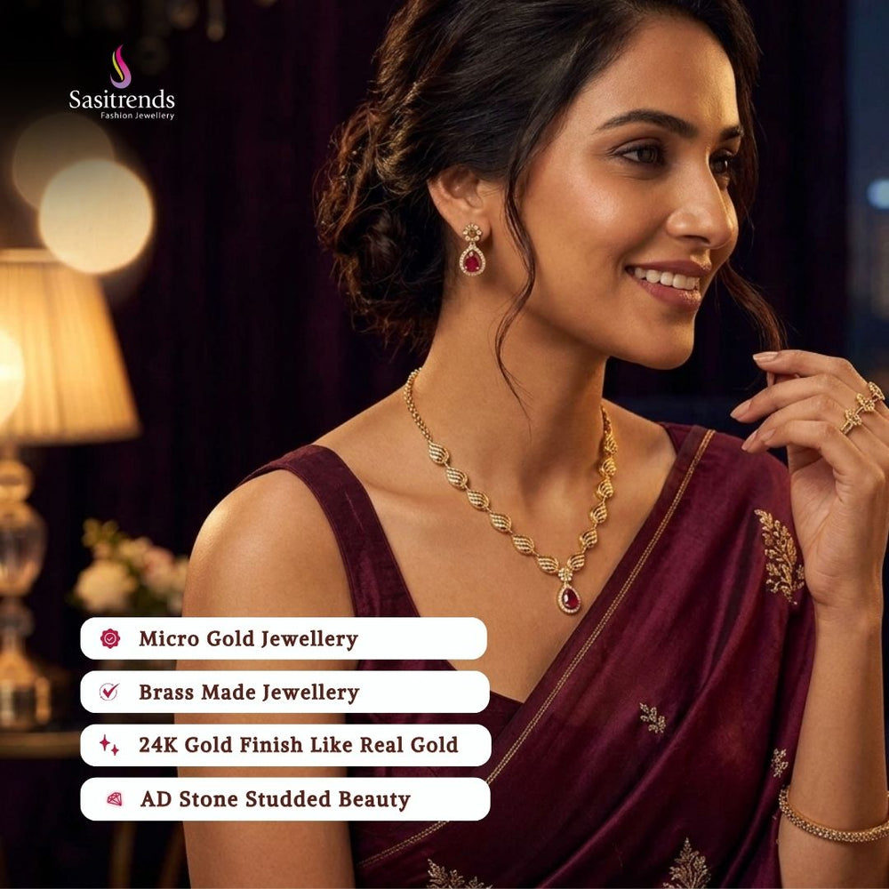 Guaranteed Micro gold plated AD stone necklace set model image - Sasitrends