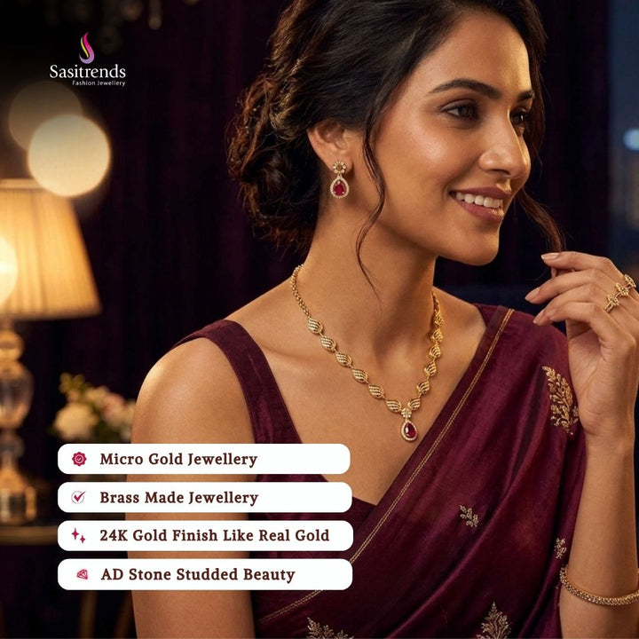 Guaranteed Micro gold plated AD stone necklace set model image - Sasitrends