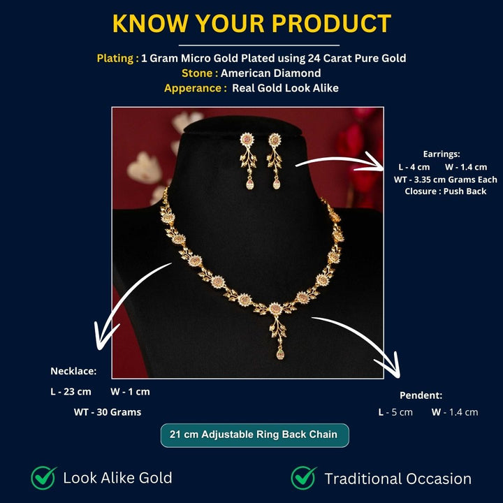 Micro Gold Plated Necklace Jewellery Set Measurement Image - Sasitrends