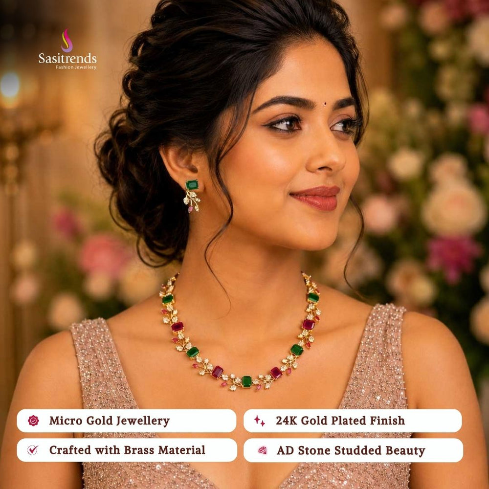Engagement wear micro gold plated AD stone necklace set - Sasitrends
