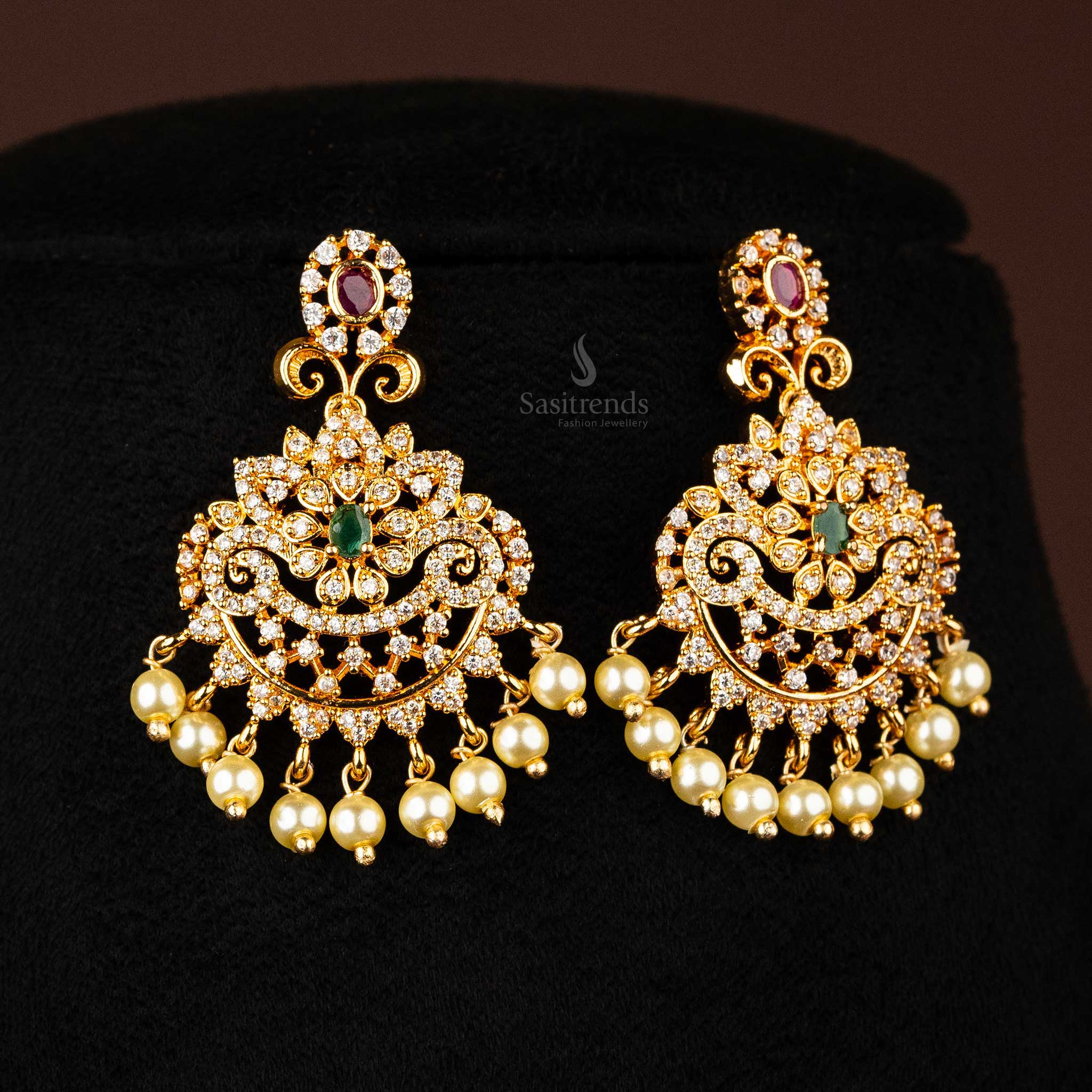 Elegant matching earrings with pearls, designed to complement the necklace - Sasitrends