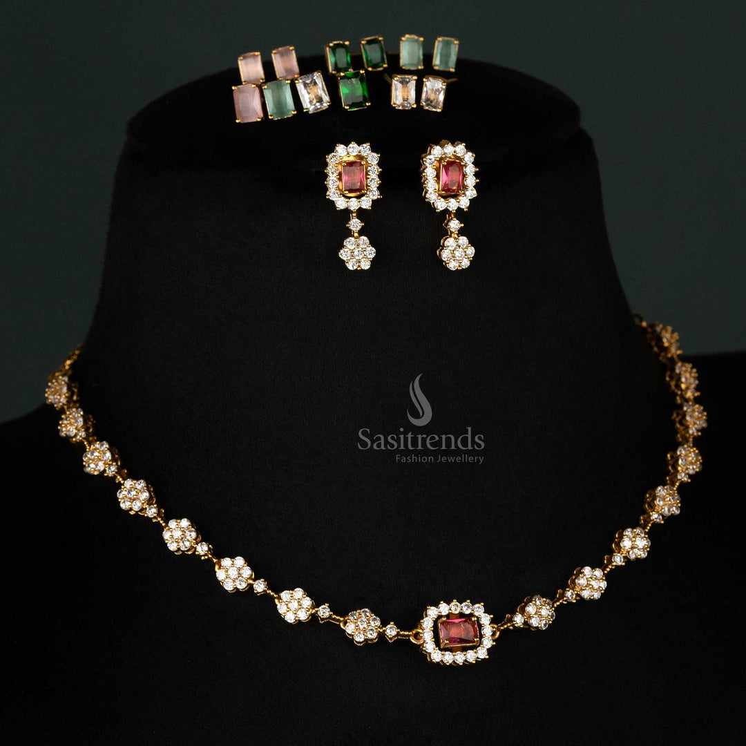 American Diamond Necklace Set with Matte Gold Plated Sasitrends