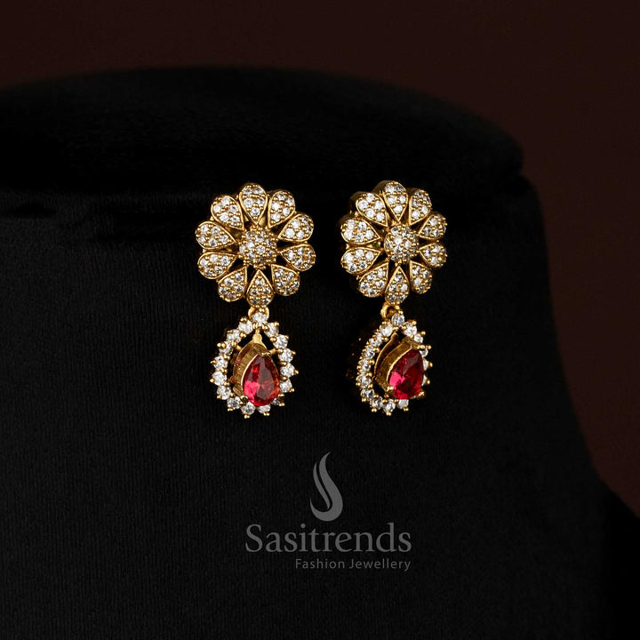 American diamond matte gold plated necklace set with changeable stone and floral design setting – Sasitrends