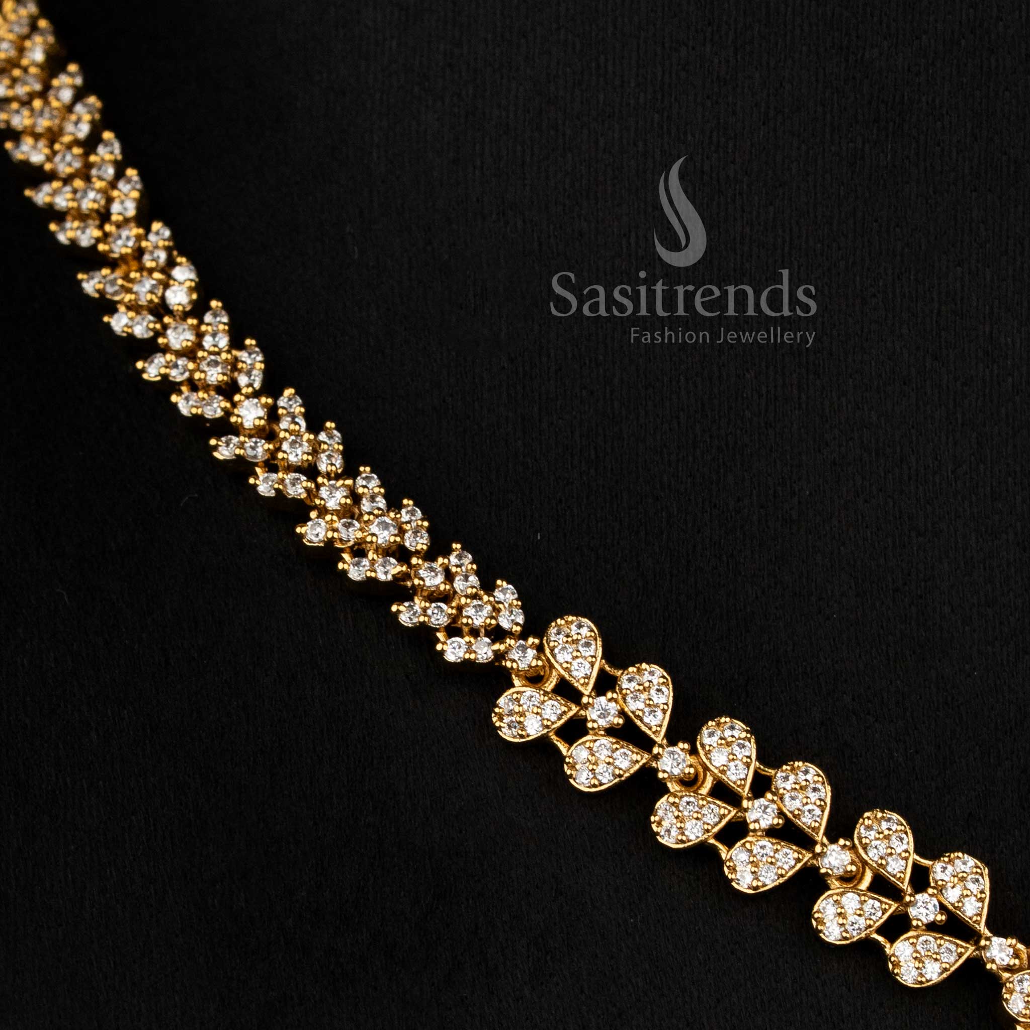 Elegant American diamond matte gold plated necklace set with changeable stone and floral design setting – Sasitrends