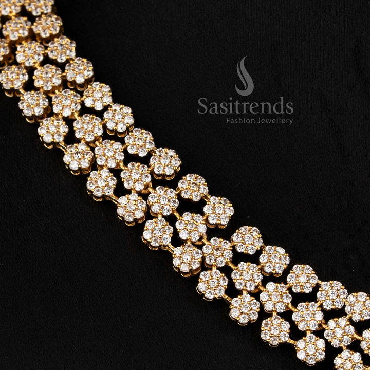 Elegant American diamond matte gold plated necklace set with changeable stone and floral design three layer – Sasitrends