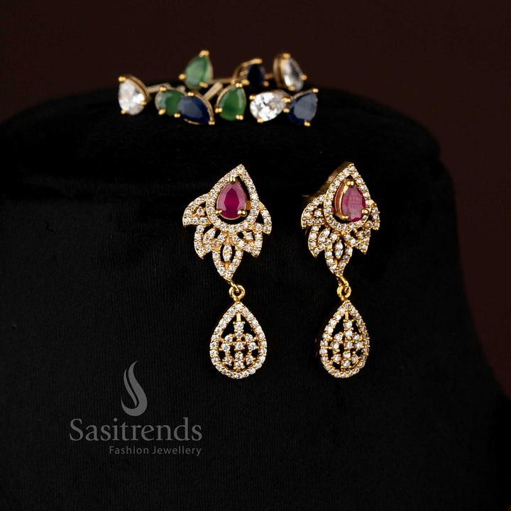 Elegant American diamond matte gold plated necklace set with changeable stone and Leaf design – Sasitrends