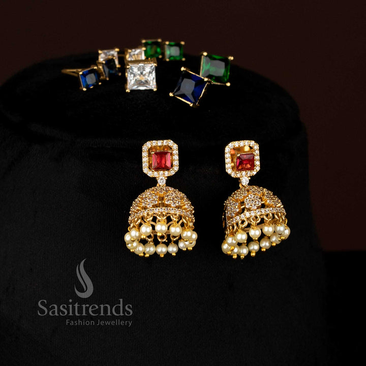 Elegant American diamond matte gold plated necklace set with changeable stone and FLORAL design – Sasitrends
