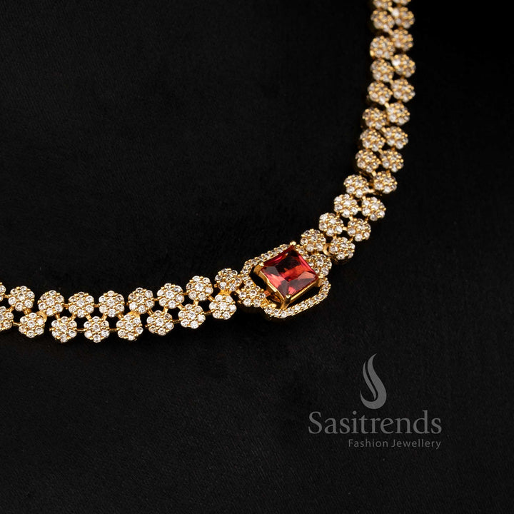Elegant American diamond matte gold plated necklace set with changeable stone and FLORAL design – Sasitrends