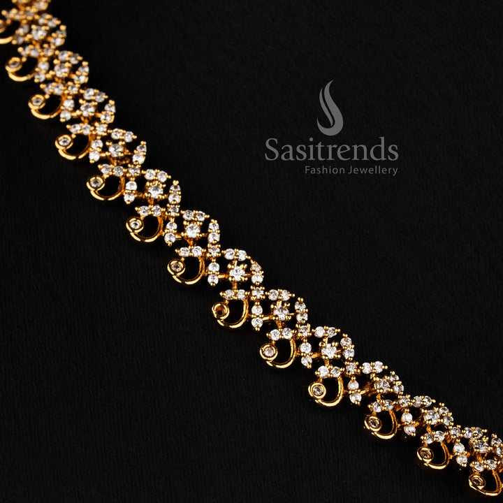 American Diamond matte gold necklace set with interchangeable multicolor stones -Sasitrends