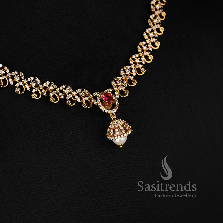 American Diamond matte gold Plated necklace set with interchangeable multicolor stones -Sasitrends