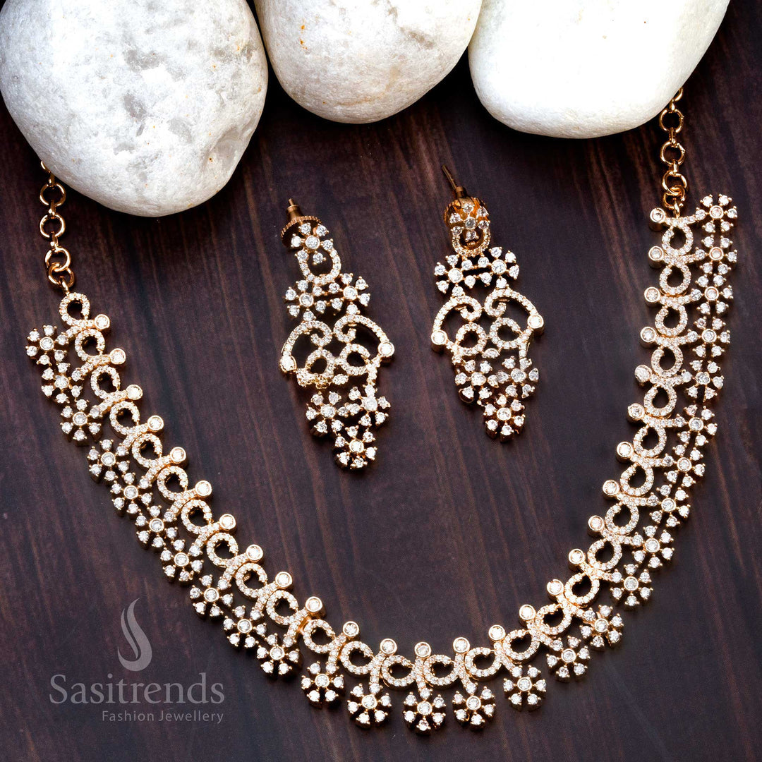Rose Gold Plated Party Necklace Set with American Diamonds - Sasitrends