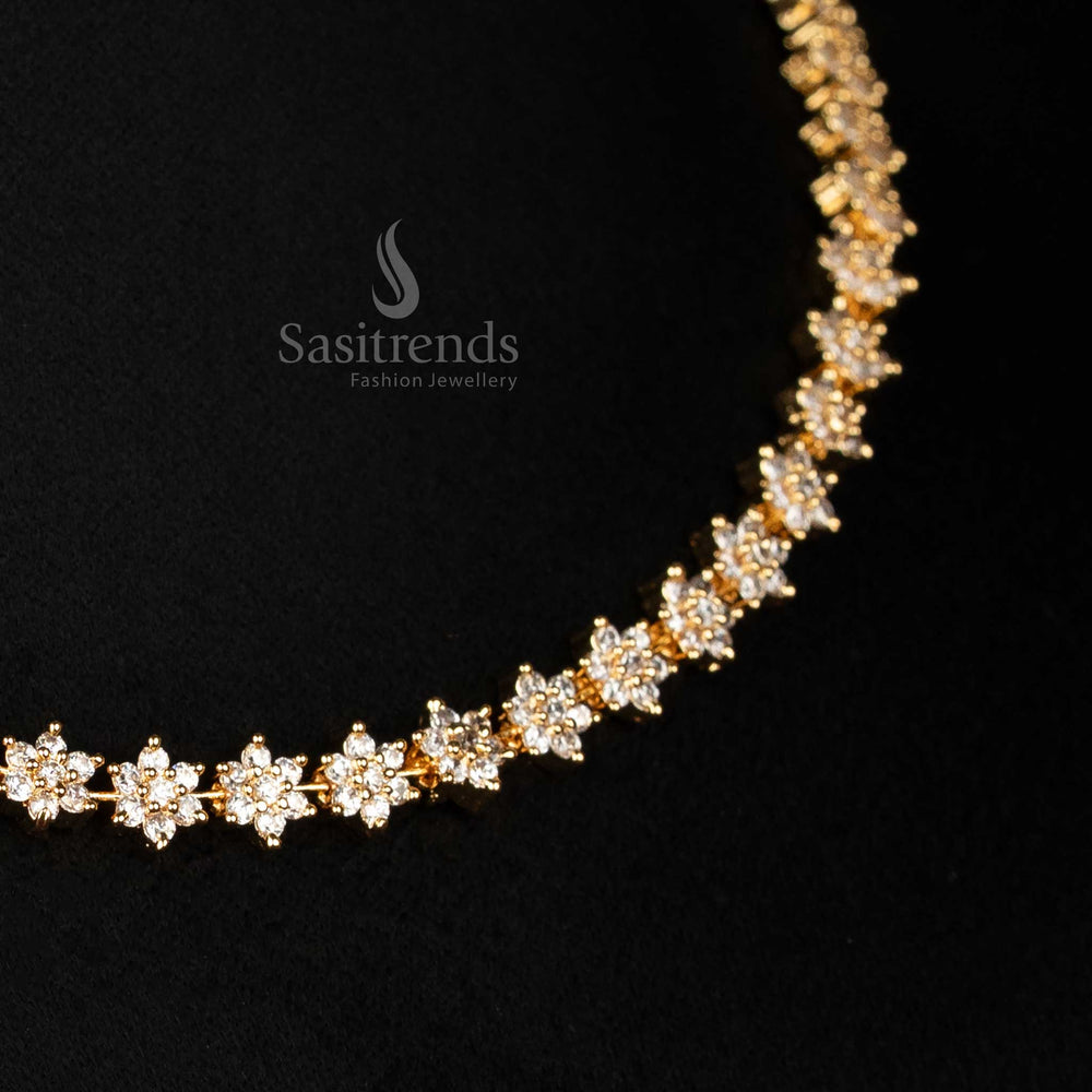 Floral Party Wear Gold Plated Necklace Set with American Diamonds - Sasitrends