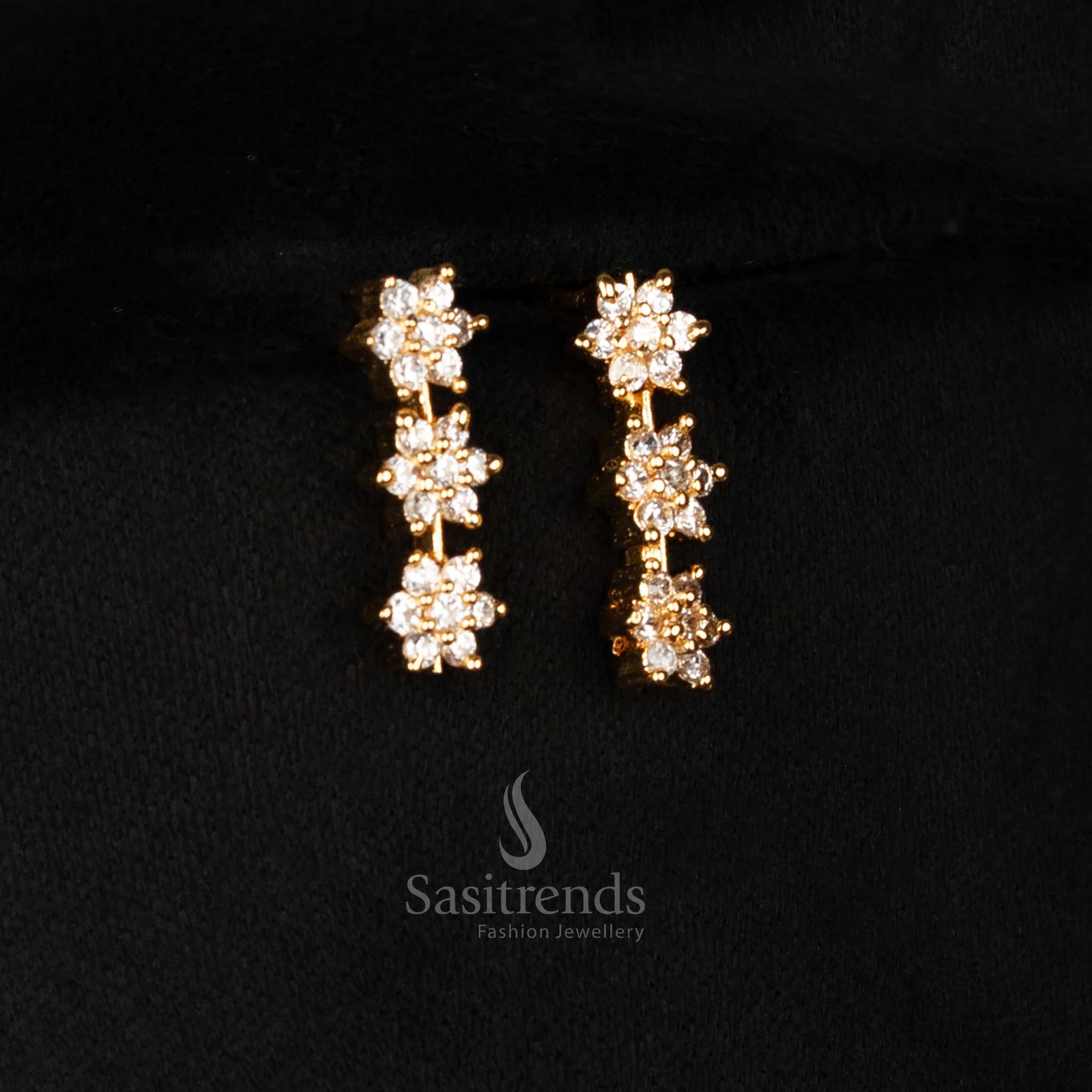 Floral Party Wear Gold Plated Necklace Set with American Diamonds - Sasitrends