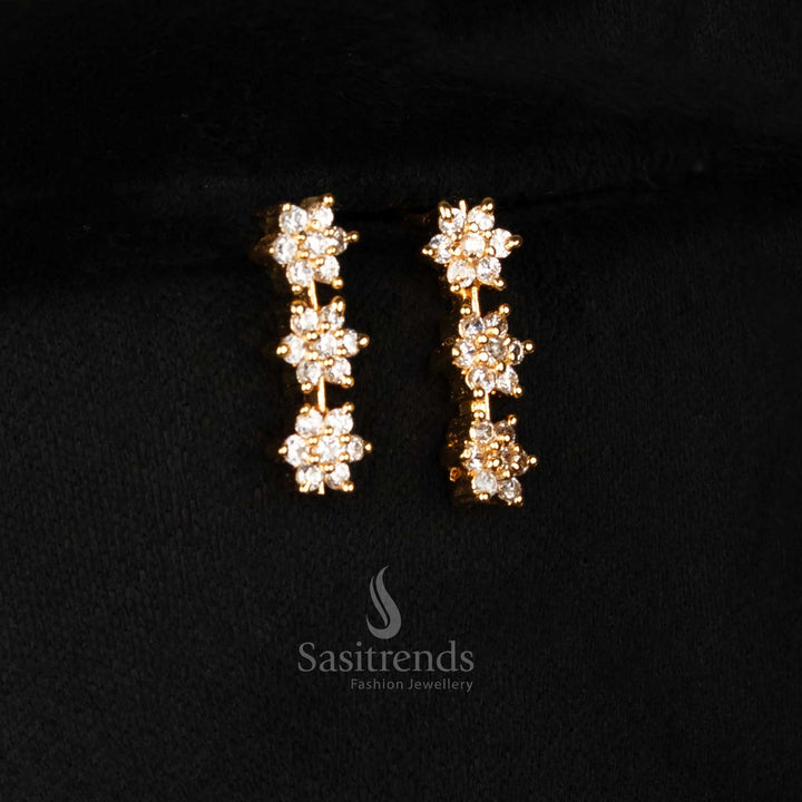 Floral Party Wear Gold Plated Necklace Set with American Diamonds - Sasitrends