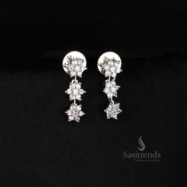 Trendy Floral Party Wear Rhodium Silver Plated Necklace Set with American Diamonds - Sasitrends