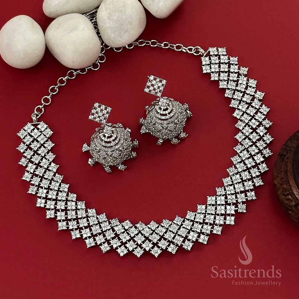 Silver American Diamond Party Wear Necklace Set - Sasitrends