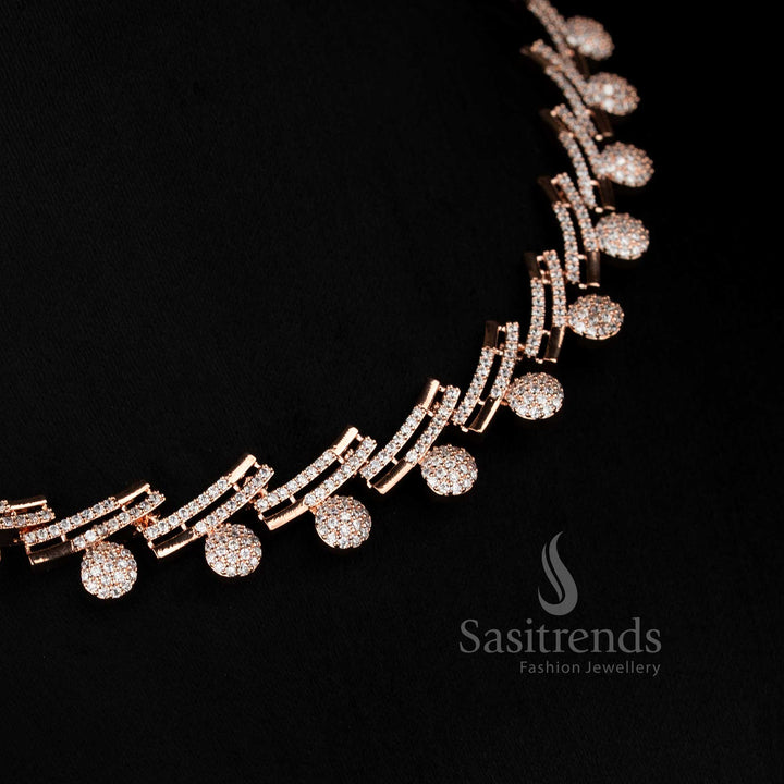 Elegant AD Staircase Necklace Set with Earrings - Perfect for Parties and Receptions - Sasitrends