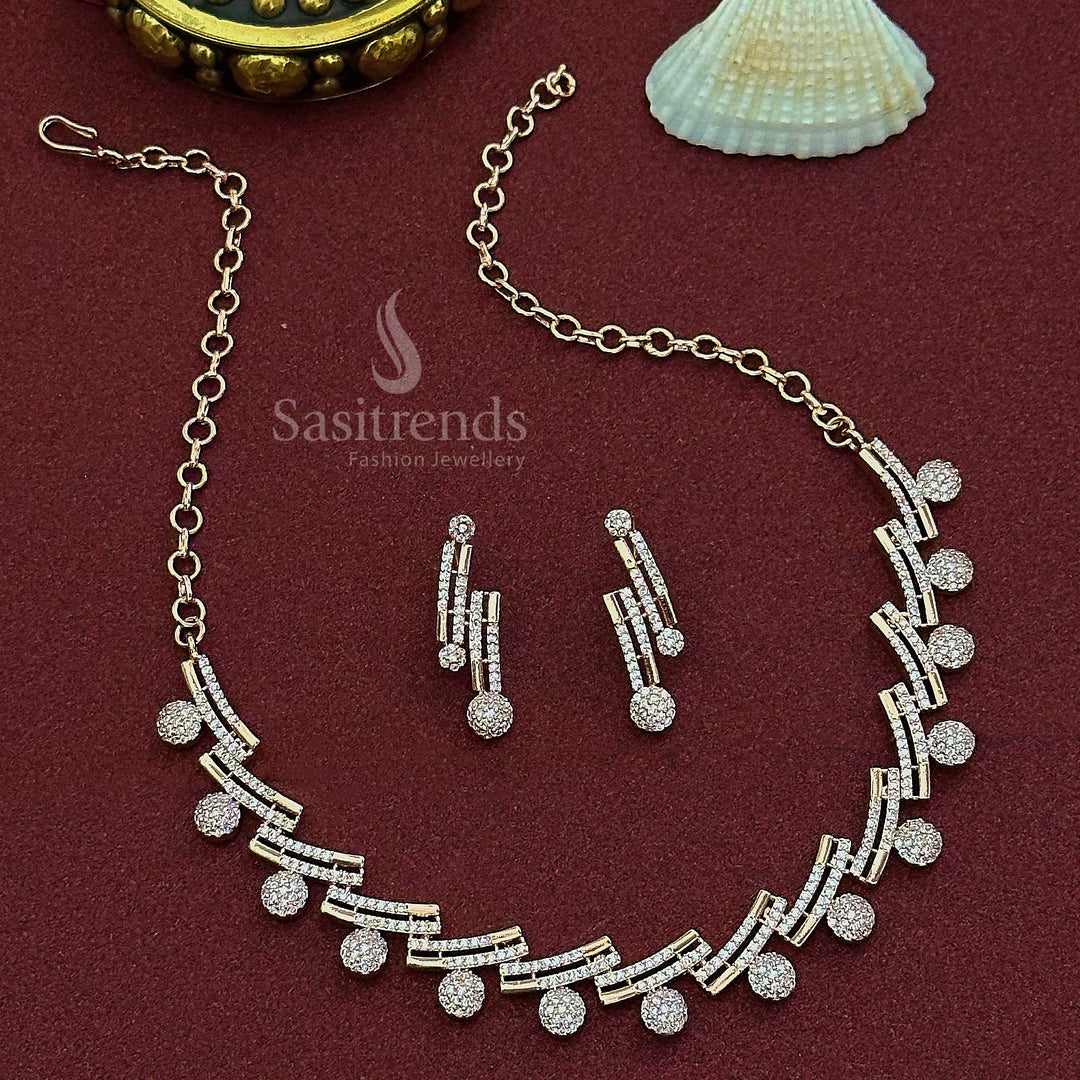 Elegant AD Staircase Necklace Set with Earrings - Perfect for Parties and Receptions - Sasitrends