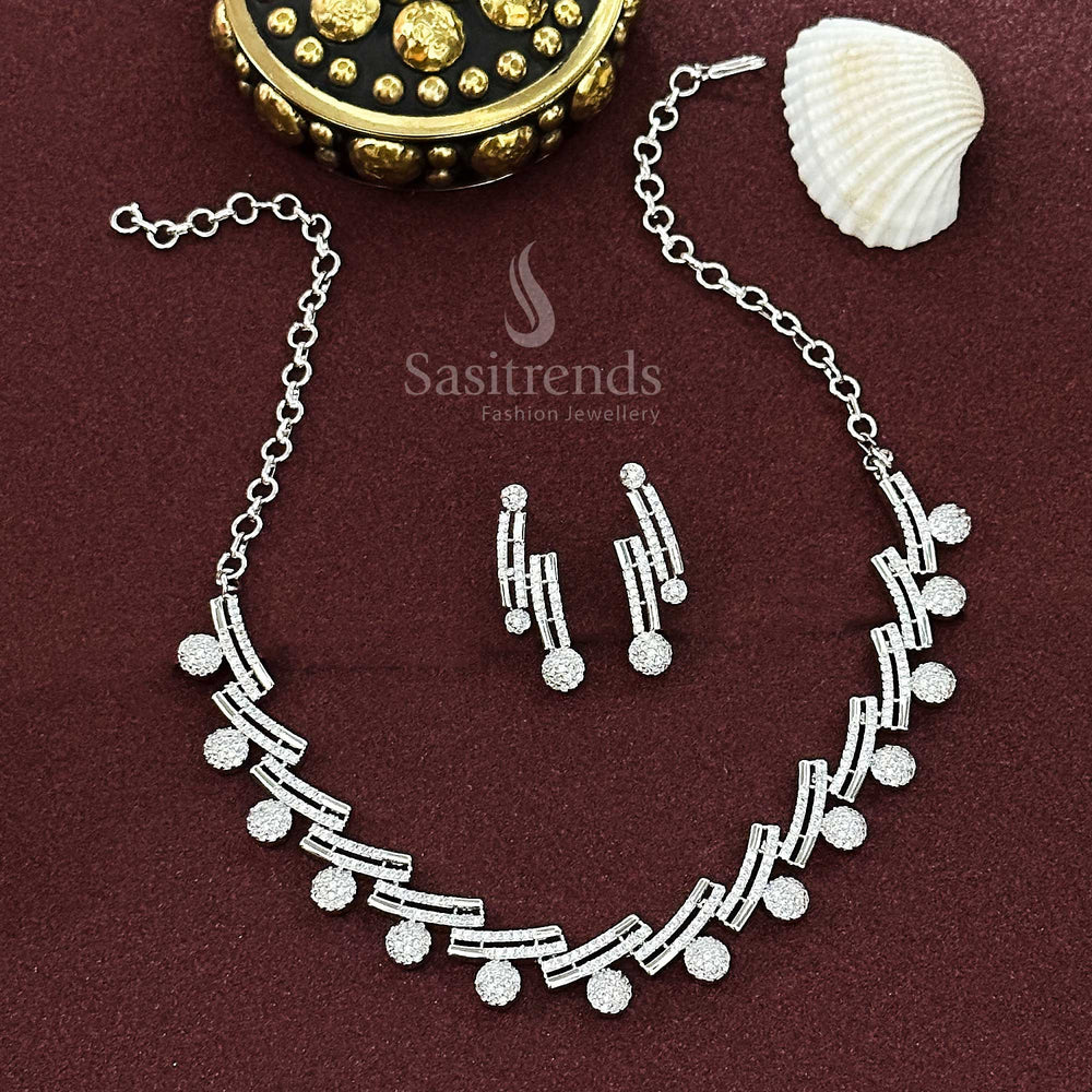 Elegant AD Staircase Necklace Set with Earrings - Perfect for Parties and Receptions - Sasitrends