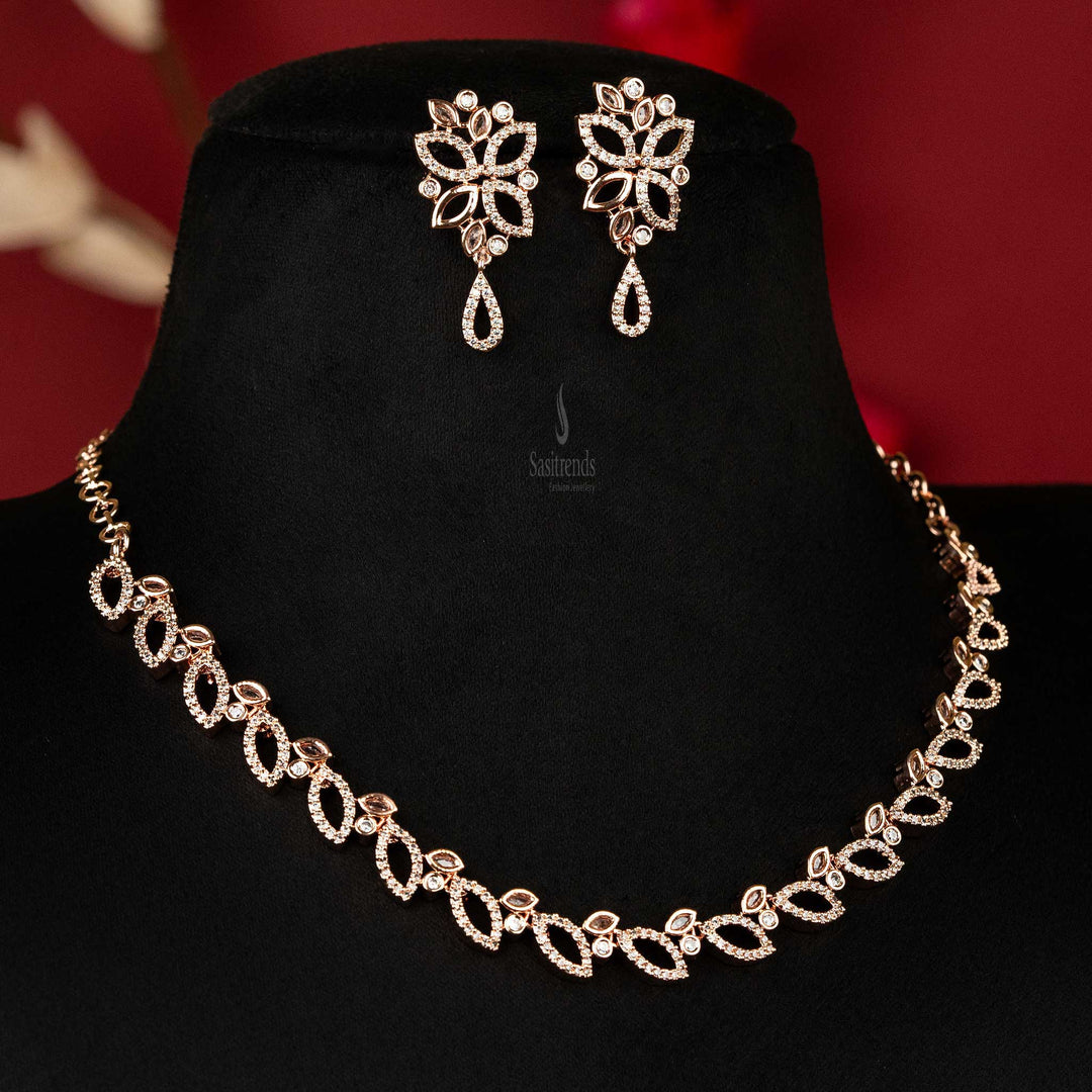 Exquisite American Diamond Rose Gold Plated Jewellery Set Sasitrends