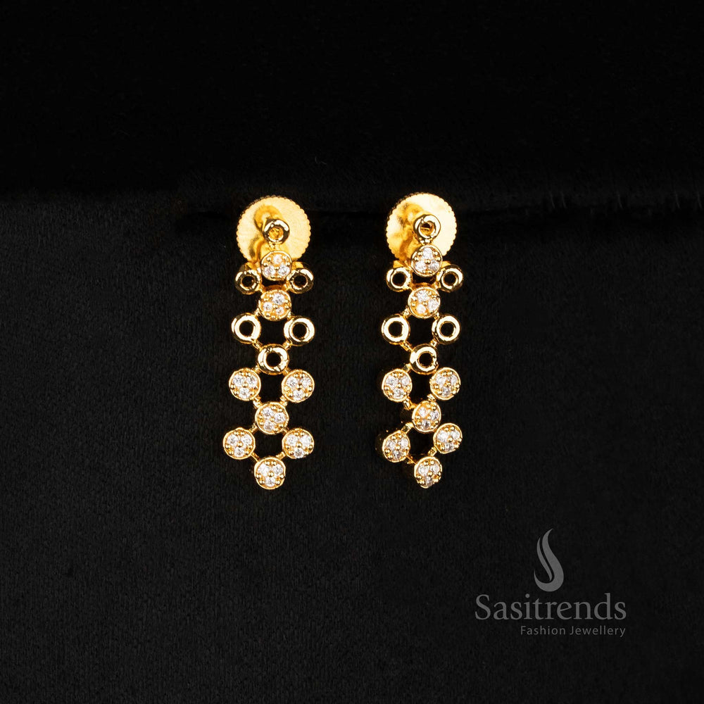 Elegant Gold Plated American Diamond Earrings Set With Modern Rectangular Links And Sleek High-Gloss Finish – Sophisticated Geometric Jewellery Style For Occasions – Sasitrends