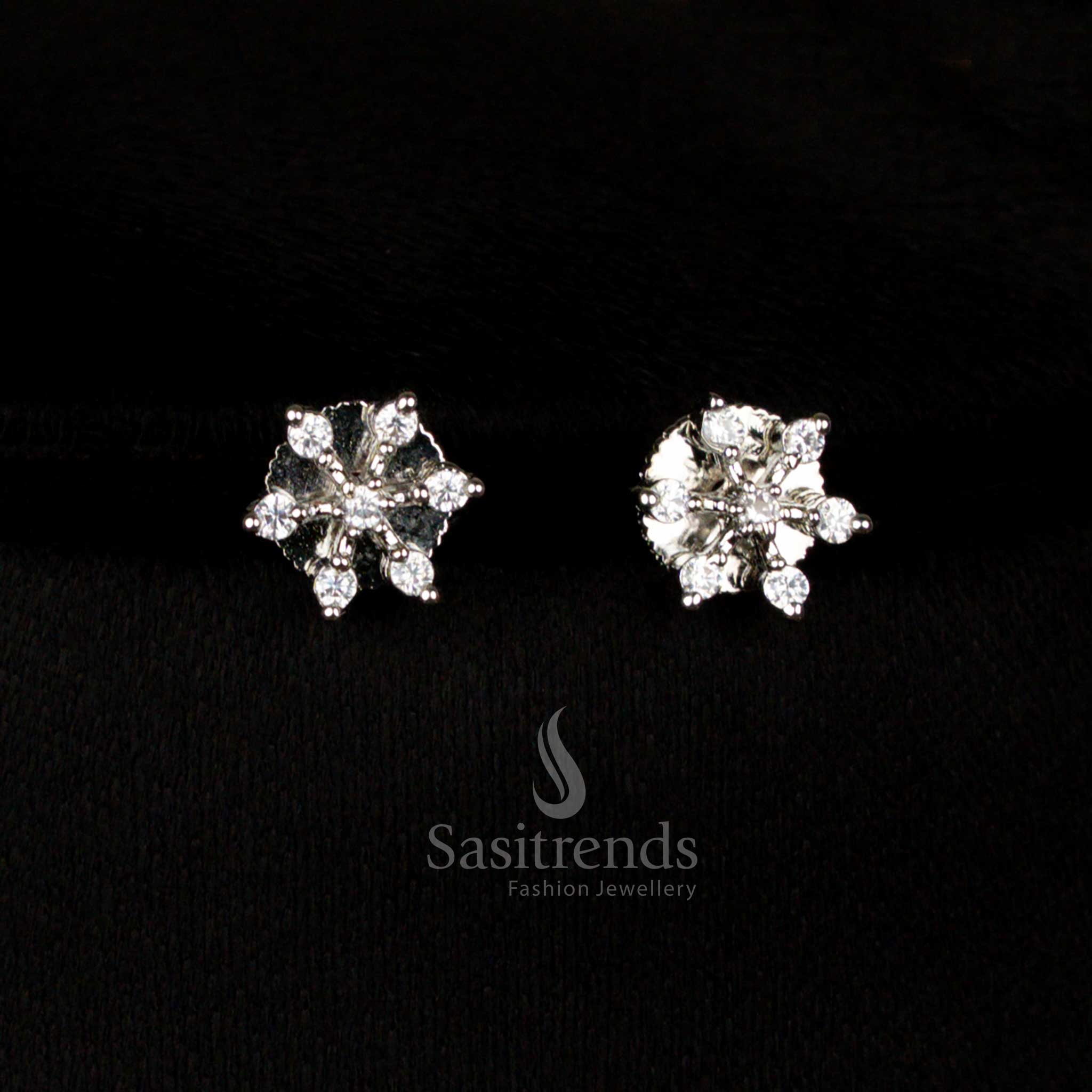 Sparkling American Diamond Dual-Tone Floral Necklace Jewellery Set for Weddings and Parties – Sasitrends