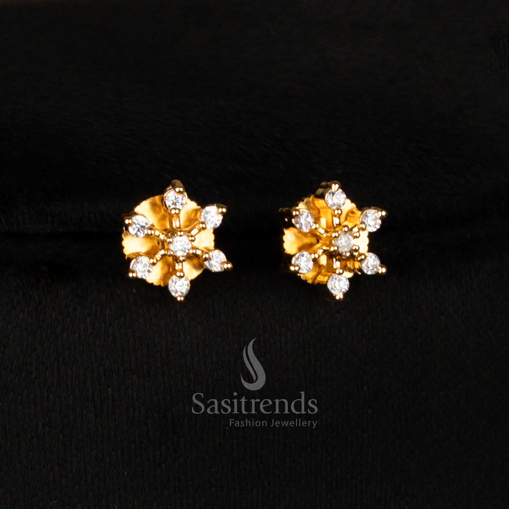 Sparkling American Diamond Dual-Tone Floral Necklace Jewellery Set for Weddings and Parties – Sasitrends